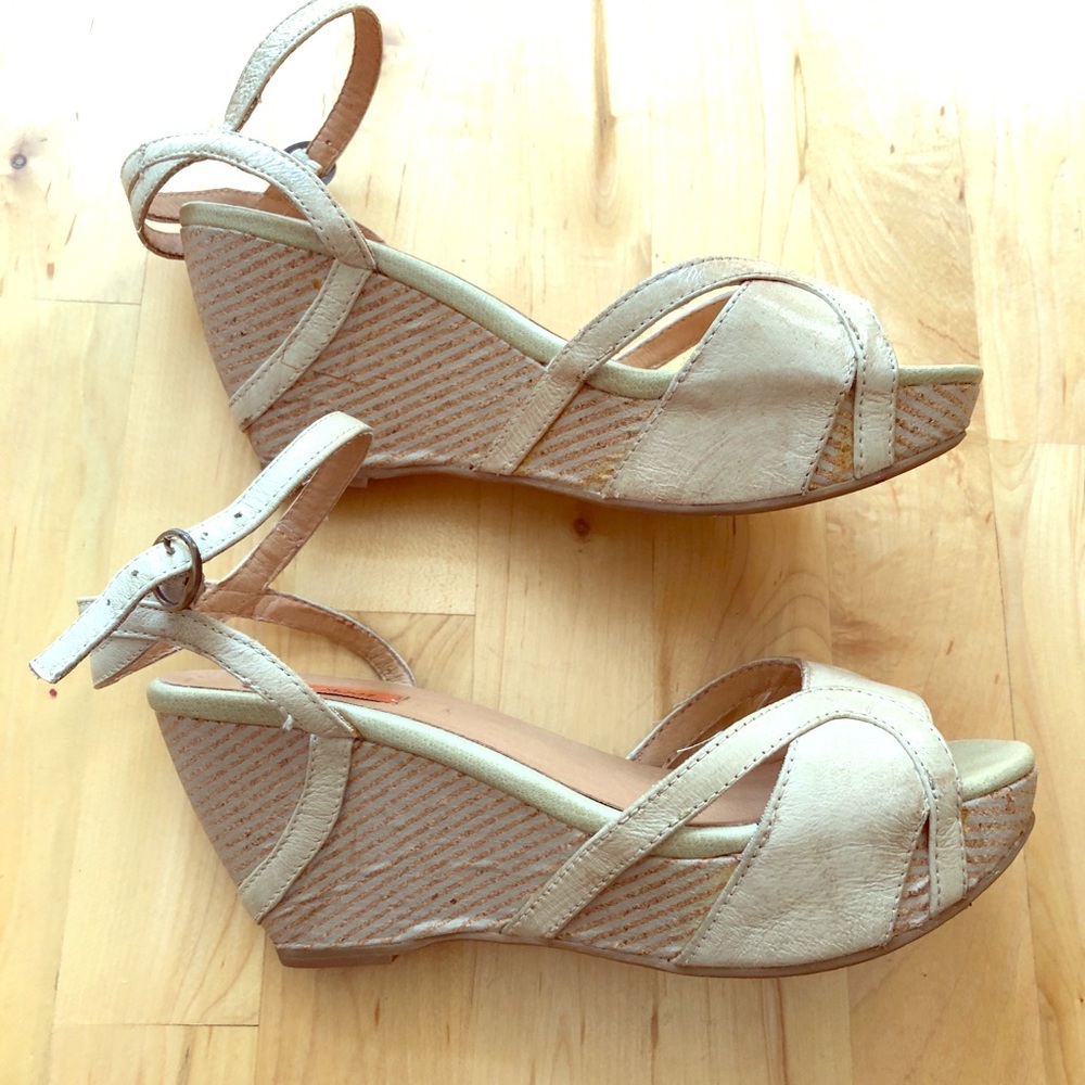 Miz Mooz strappy leather wedge in a creme color